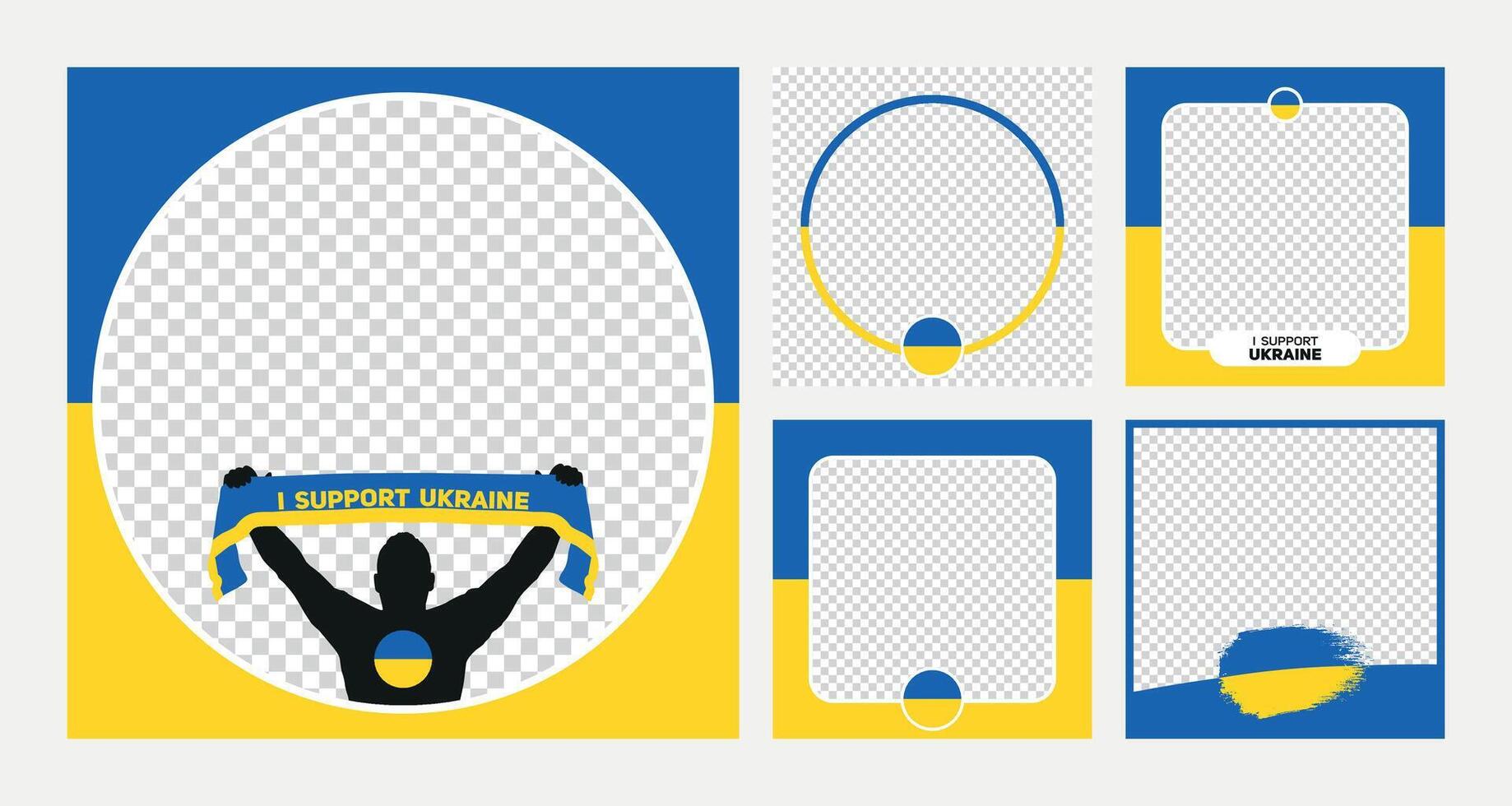 I support Ukraine european football championship profil picture frame banner man silhouette with national flag scarf in hand for social media vector