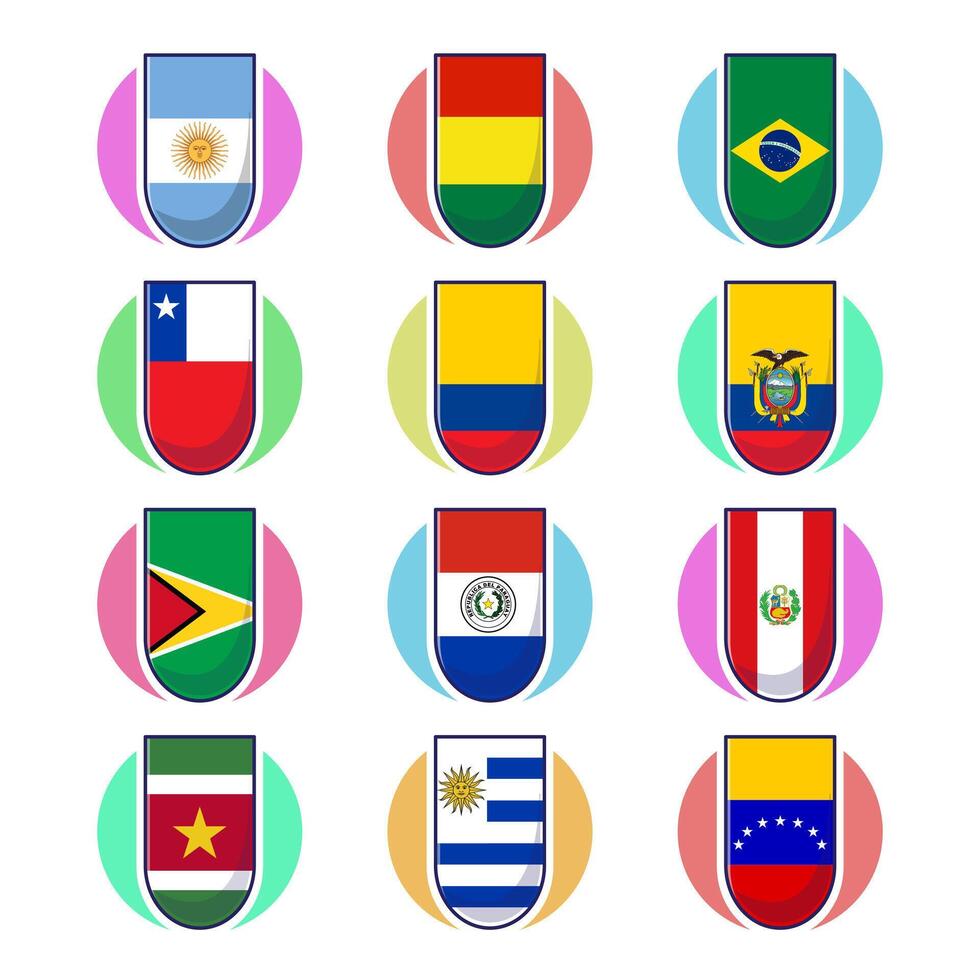 South american continents flags. Cute element design, travel symbols, landmark symbols, geography and map flags emblem. vector
