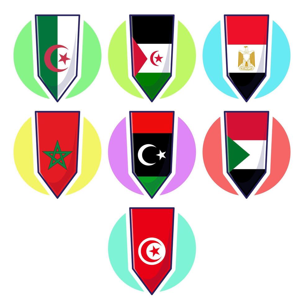 North african countries flags. Flags element design, travel symbols, landmark symbols, geography and map flags emblem. vector