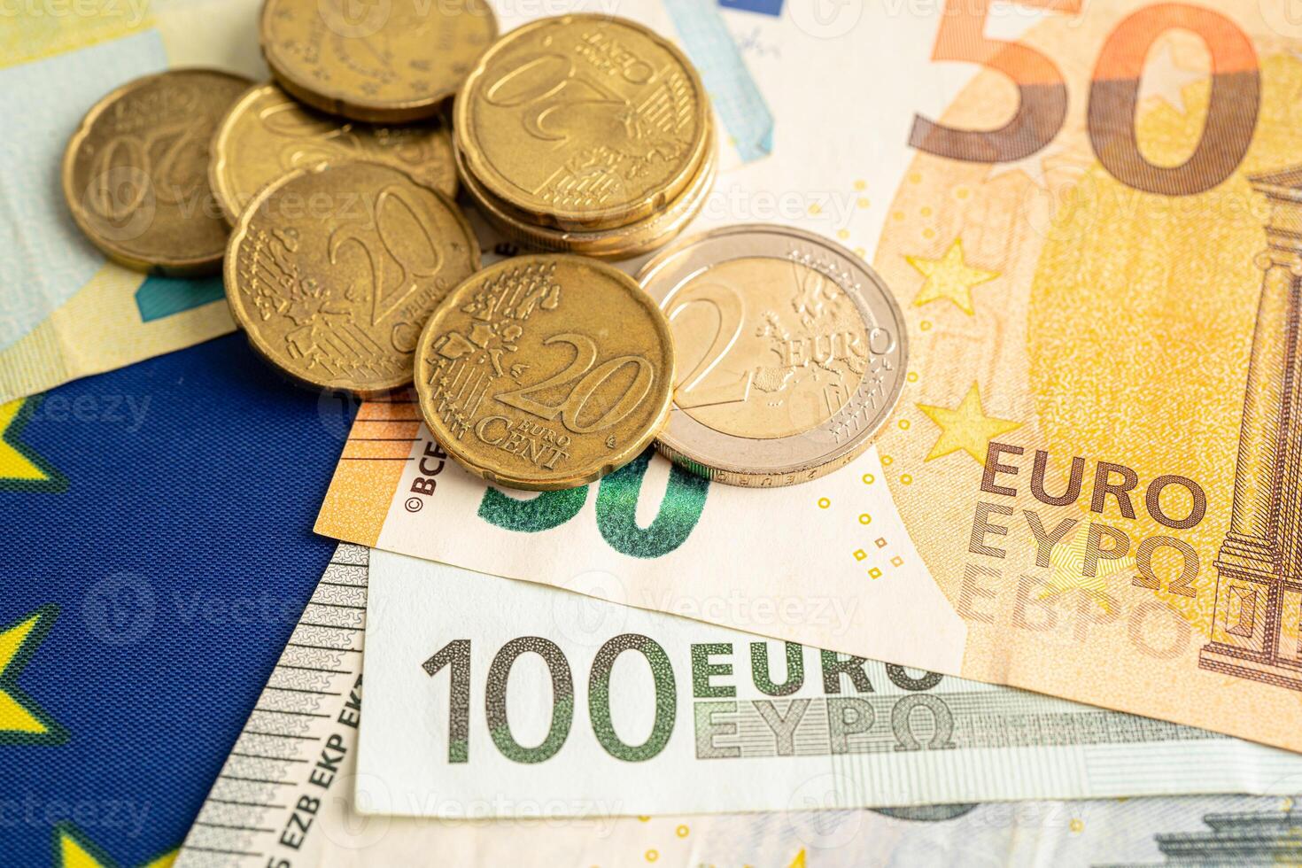 Euro banknote and coin, Europe money, economy finance exchange trade investment. photo