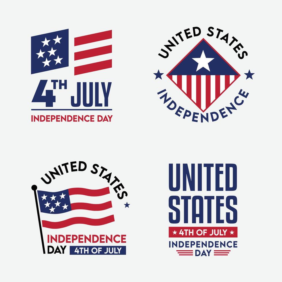 Set of 4 Stickers. Happy 4th of July USA Independence Day Elements. Clean Minimalist Memorial Day Stickers. Illustration vector