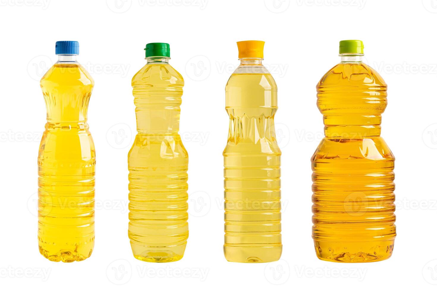 Vegetable oil in different bottle for cooking isolated on white background. photo