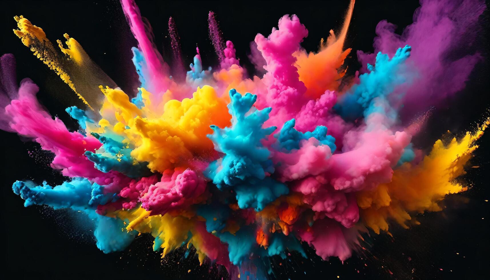 Colorful powder explosion isolated on black background. Colorful abstract paint explosion. Holi paint, with 3d rendering effect photo