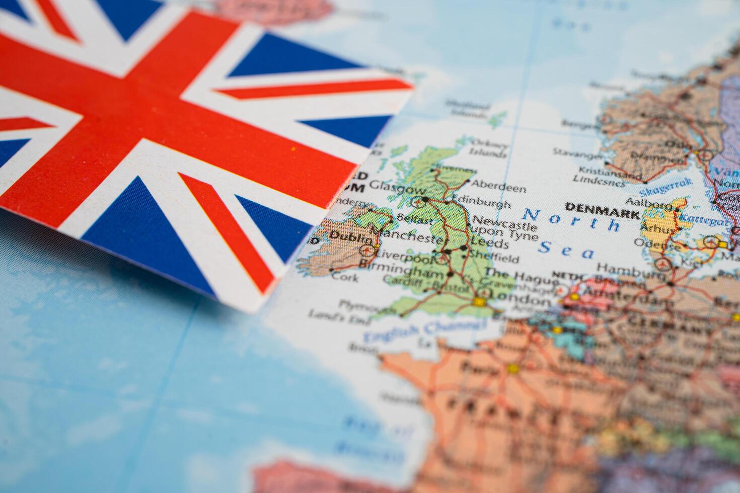 Bangkok, Thailand December 7, 2023, UK, United Kingdom flag on world map. photo