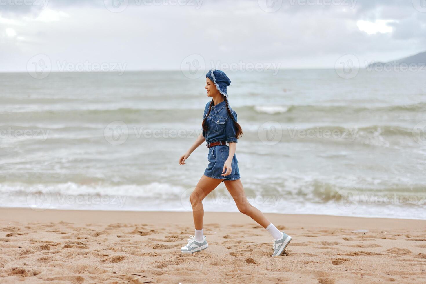 Active Women Jogging on the Beach, Enjoying the Serenity of a Summer Sunset photo