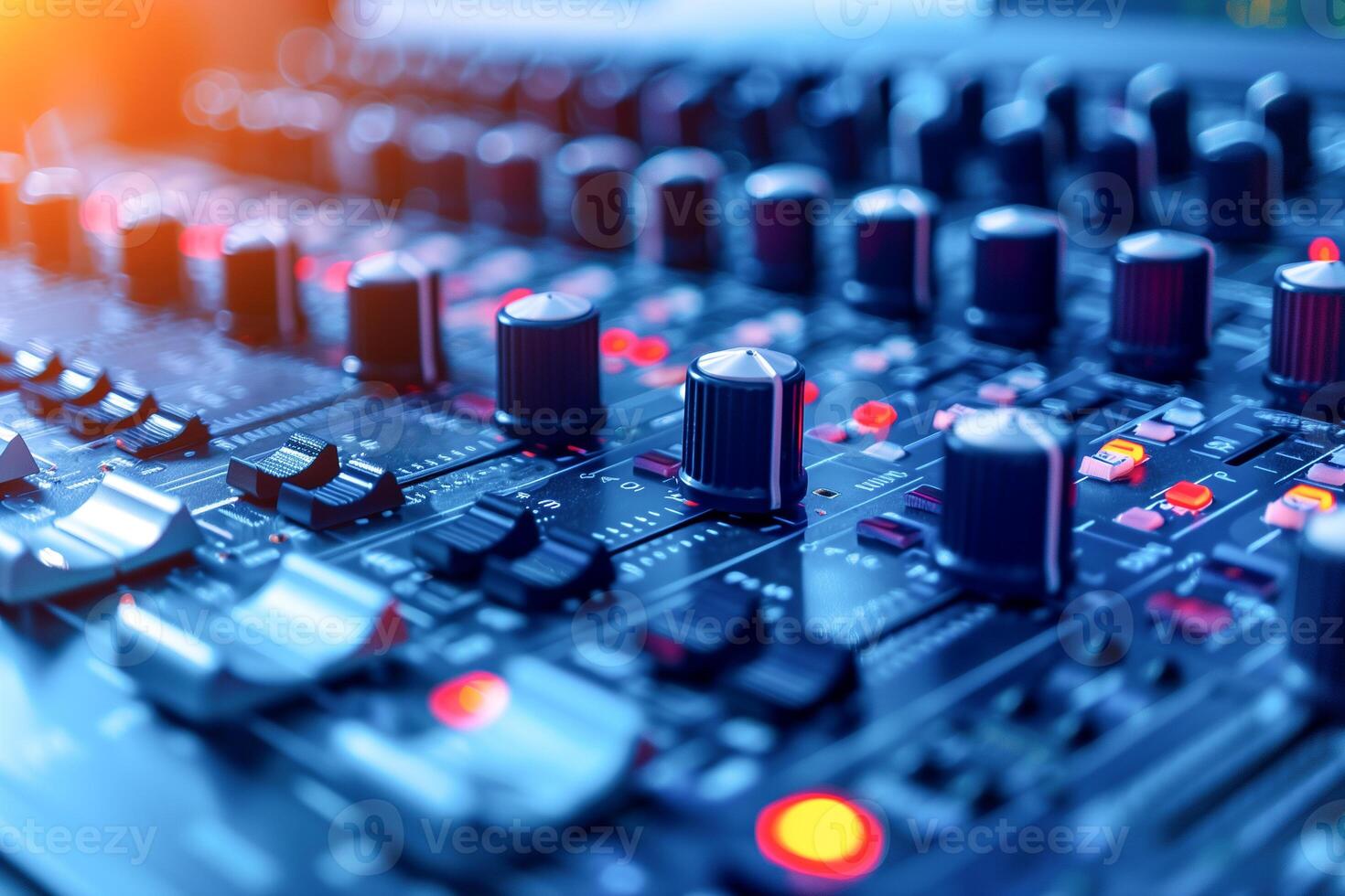 Sound mixer audio mixer console board panel recording in professional audio studio. photo