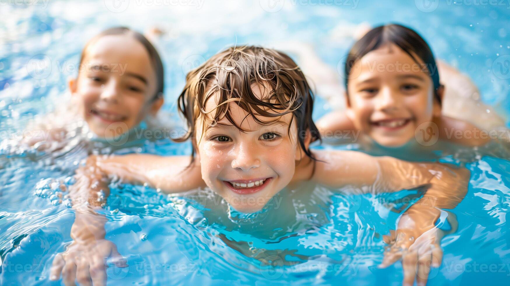 Children learn swimming underwater in pool for kid. photo