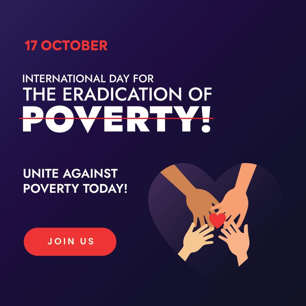 internacional día para el erradicación de pobreza. 17 octubre. mundo día a superar pobreza. Facebook y social medios de comunicación correo. lucha pobreza. mano con dinero y corazón. . octubre 17 ayuda pobre vector