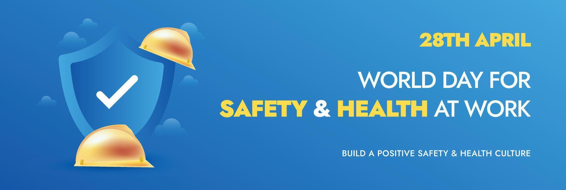 World day for safety and health at work. 28th April. World Day for safety of workers cover. Worker's health Day. Banner. Awareness post for worker health and security. Safety and Health for employees vector