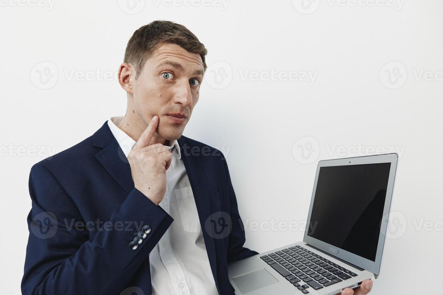 Problem man typing wireless boss workplace entrepreneur thinking employee executive serious photo