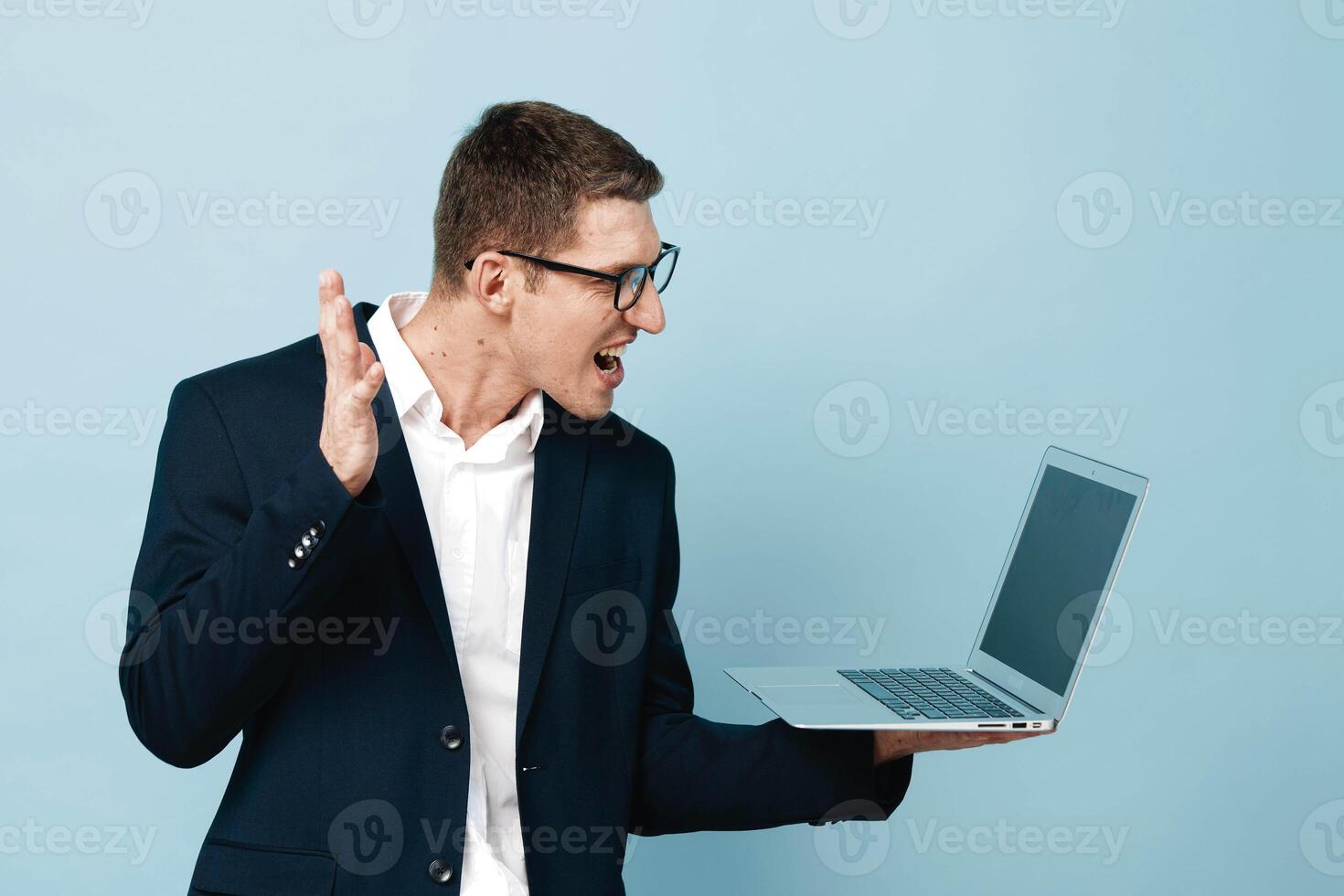 Man problem manager entrepreneur notebook job typing using frustrated handsome executive confused photo