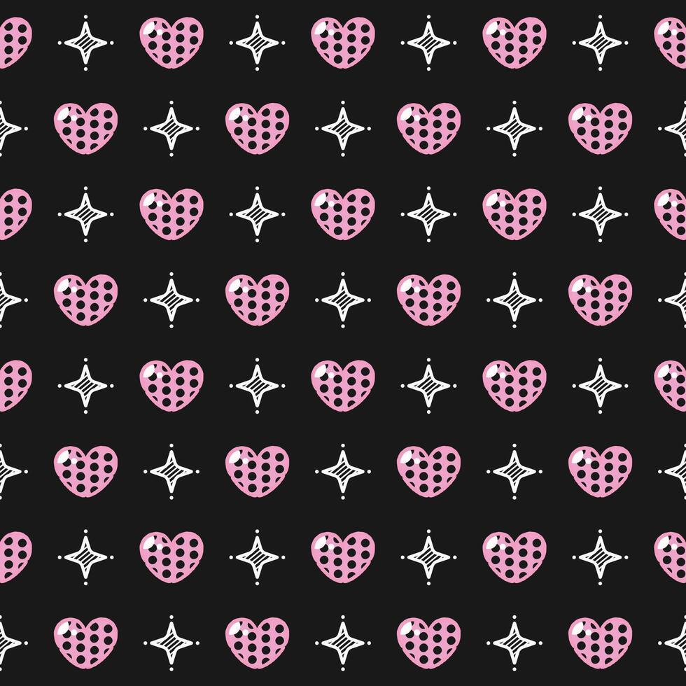 Pink heart seamless pattern on black background vector