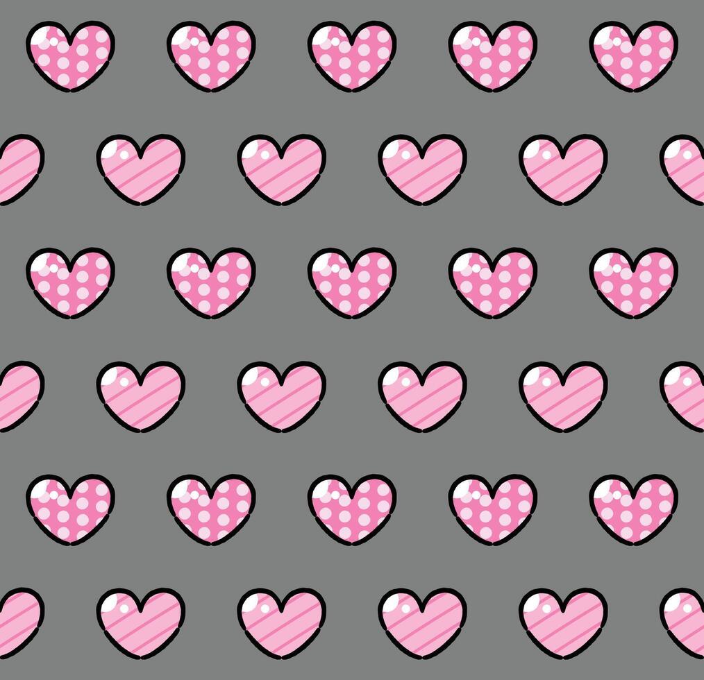 Pink heart seamless pattern on gray background vector