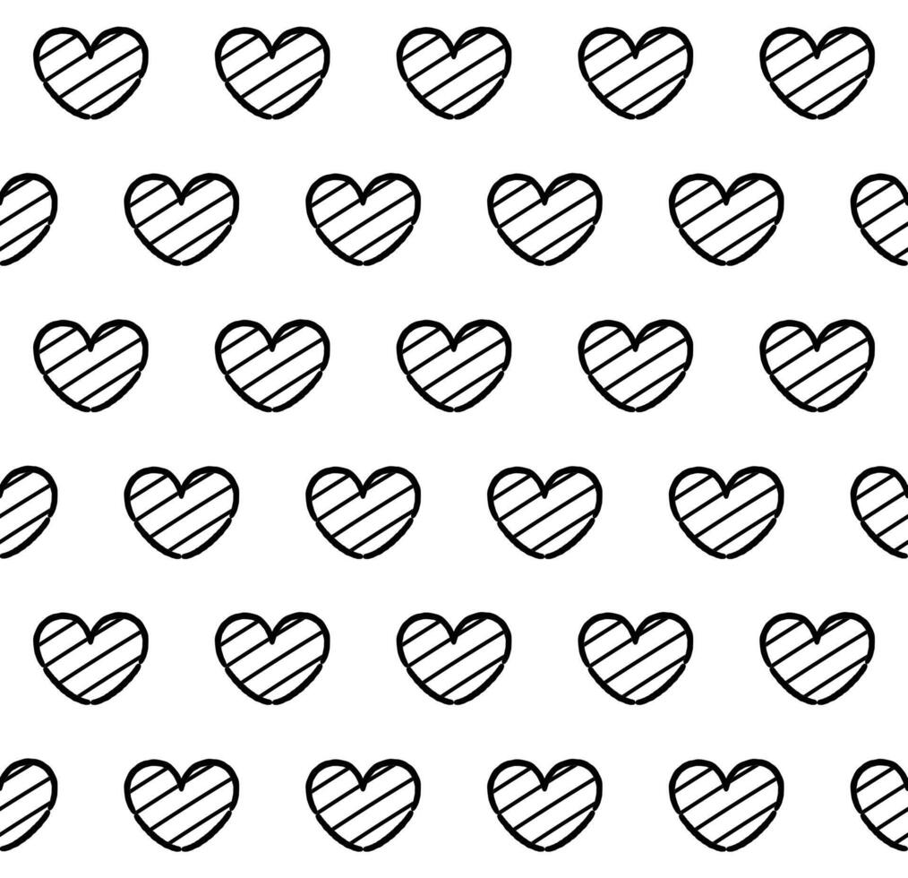 Black heart seamless pattern on white background vector