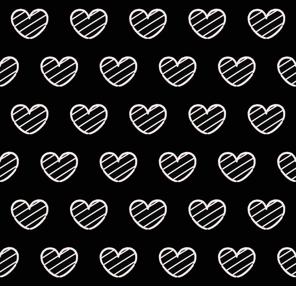 White heart seamless pattern on black background vector