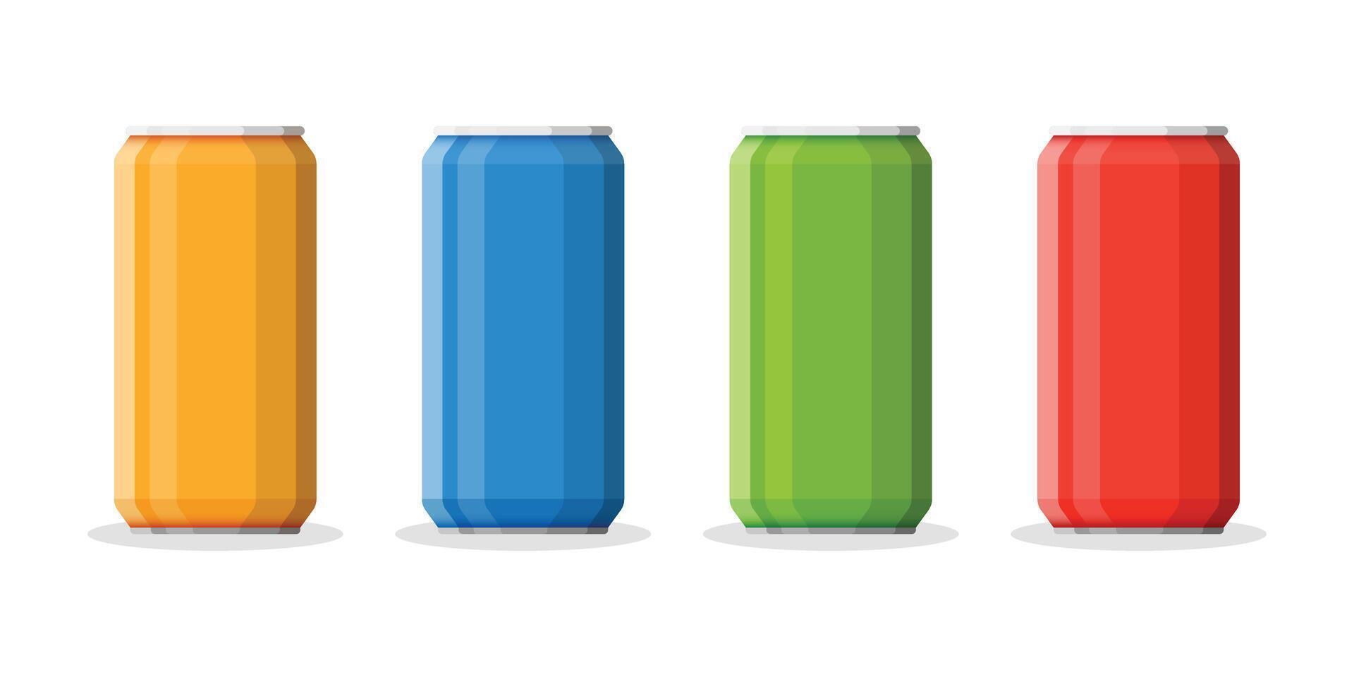 Soda drinks icons set in flat style. Aluminum can illustration on isolated background. Water bottle sign business concept. vector