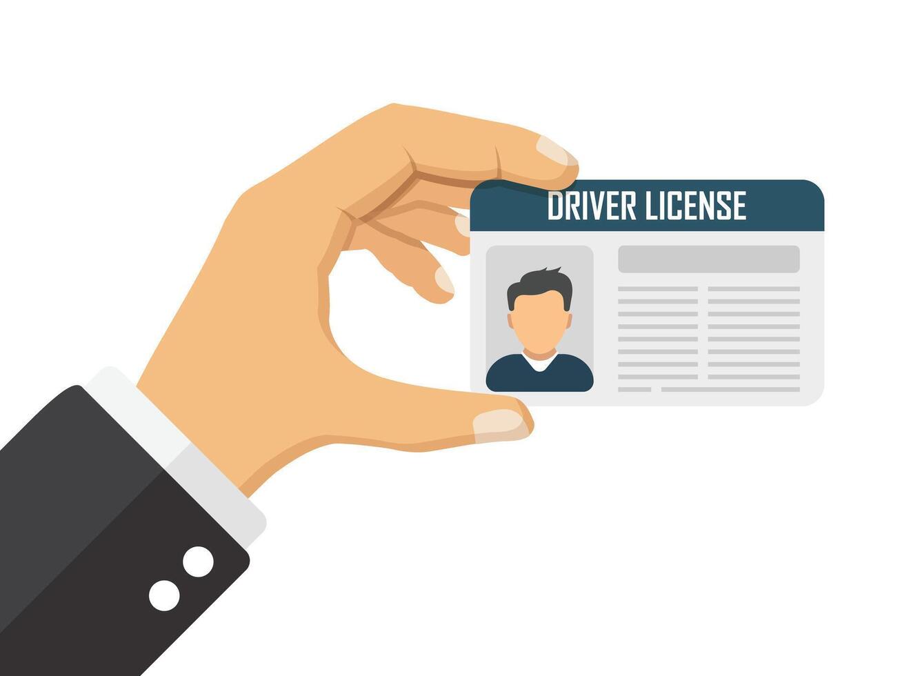 Hand holding driver license icon in flat style. Id card illustration on isolated background. Person document sign business concept. vector