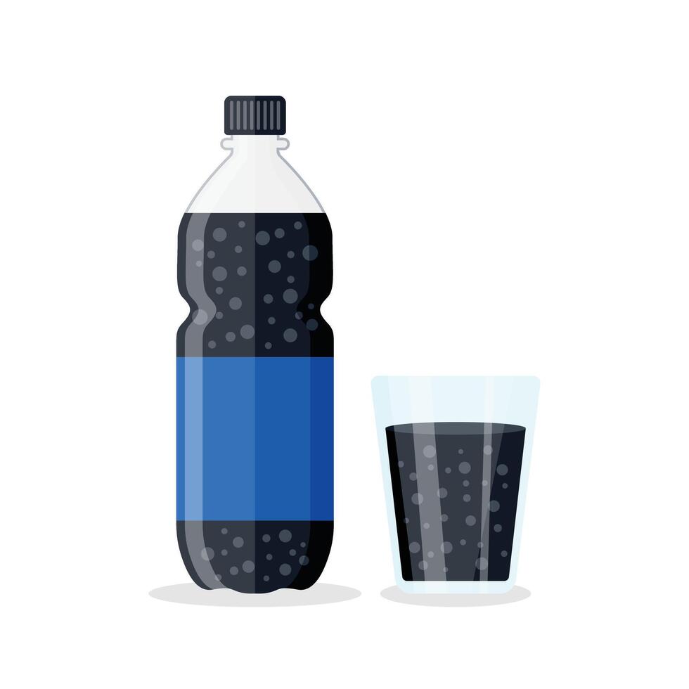 Soda drink icon in flat style. Plastic bottle and drinking glass illustration on isolated background. Water beverage sign business concept. vector