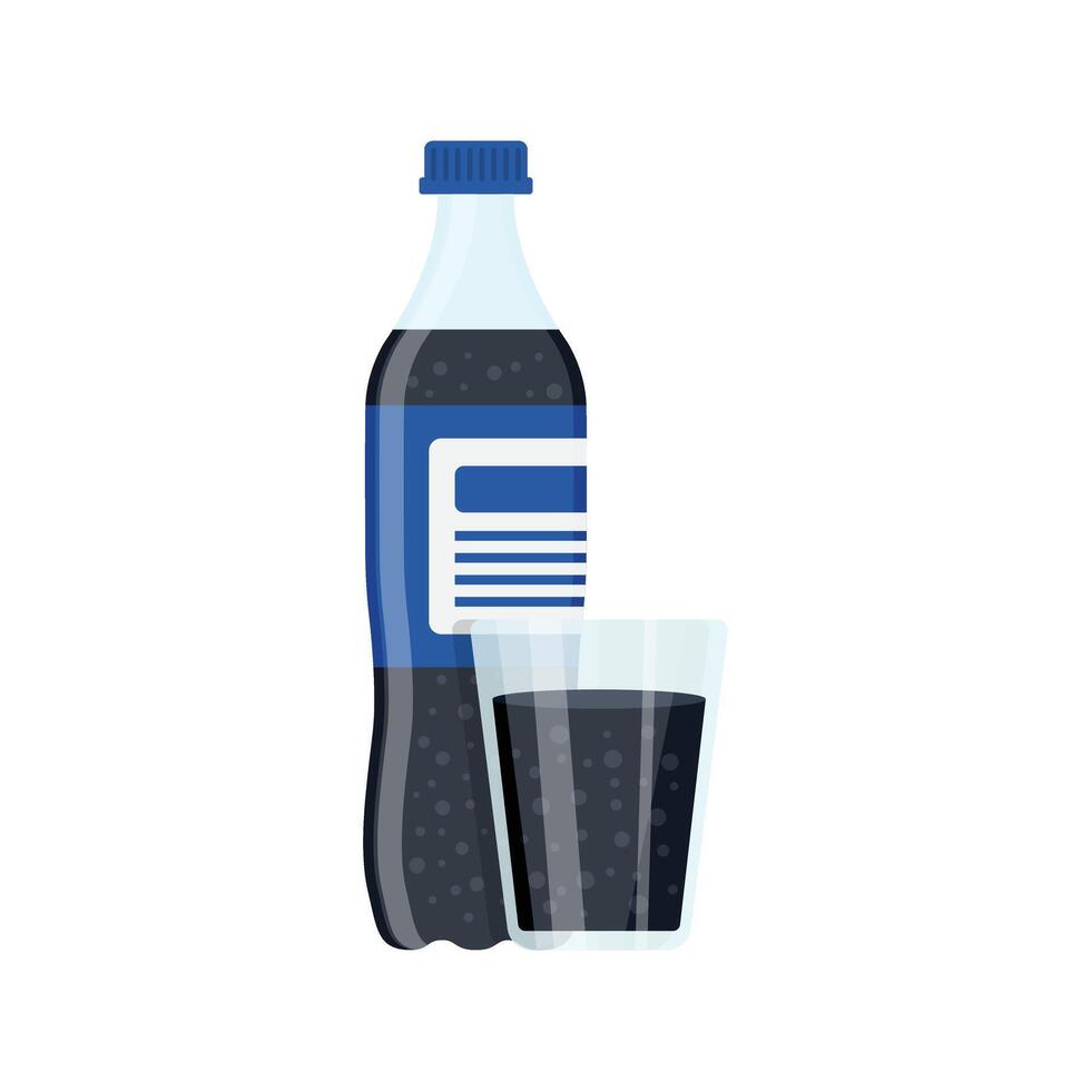 Soda drink icon in flat style. Plastic bottle and drinking glass illustration on isolated background. Water beverage sign business concept. vector