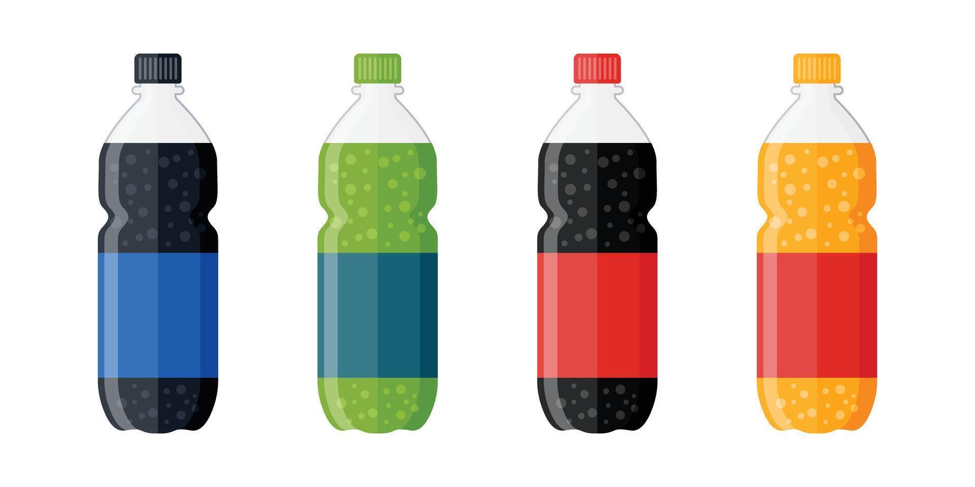 Soda drink icons set in flat style. Plastic bottle illustration on isolated background. Water beverage sign business concept. vector