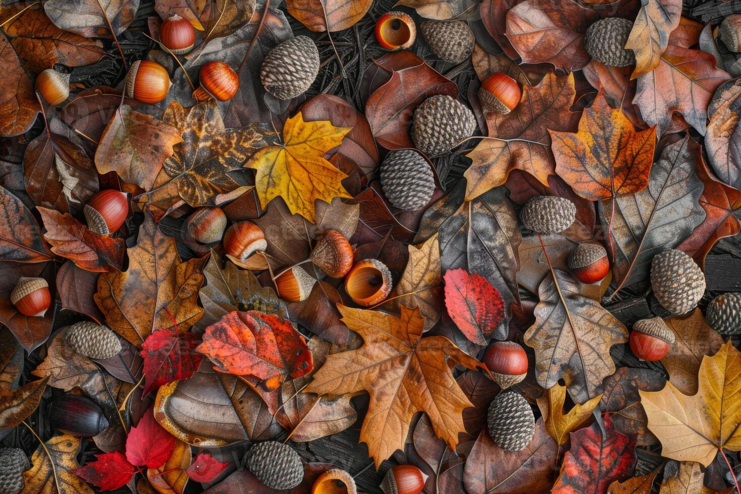Autumn Composition of Leaves and Acorns photo