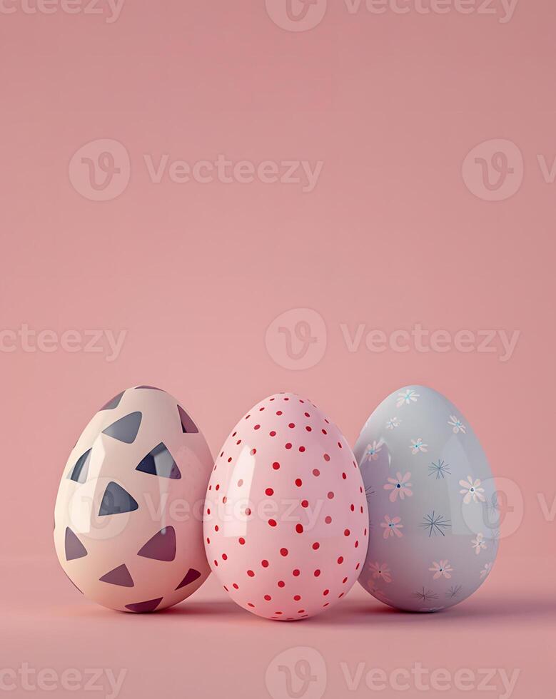 Painted Easter porcelain eggs, geometric style in pink and blue color, Happy Easter day concept and idea photo