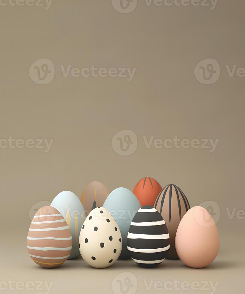 Pastel colored Easter eggs on a beige background, Happy Easter day concept and idea, copy space photo