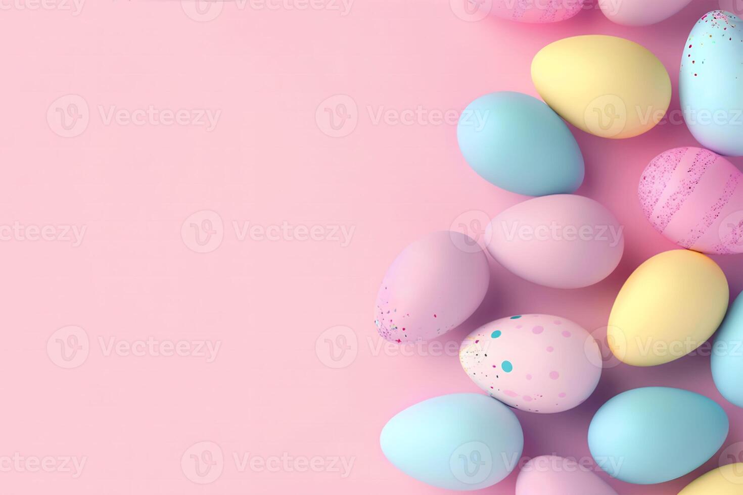 Jewish Easter spring holiday celebration, colorful easter eggs on pink background with. Flat lay, copy space top view, spring composition, happy easter greeting card. photo