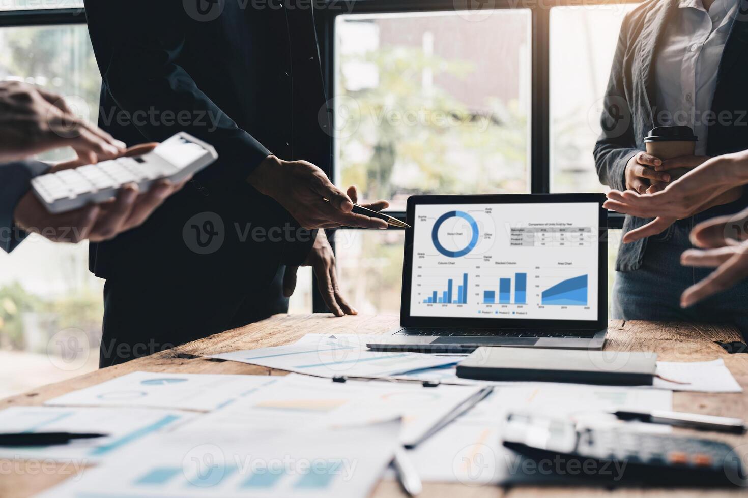 Business team meeting and presenting business results discussion and analysis data chart and graph, finance and accounting. Business performance concept photo