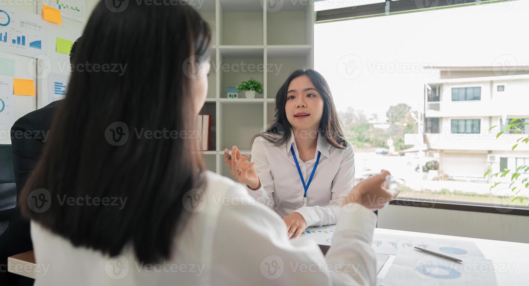 Business collaboration discussion working analyzing with financial data and marketing growth report graph in team, brainstorming to strategy planning making profit of company photo