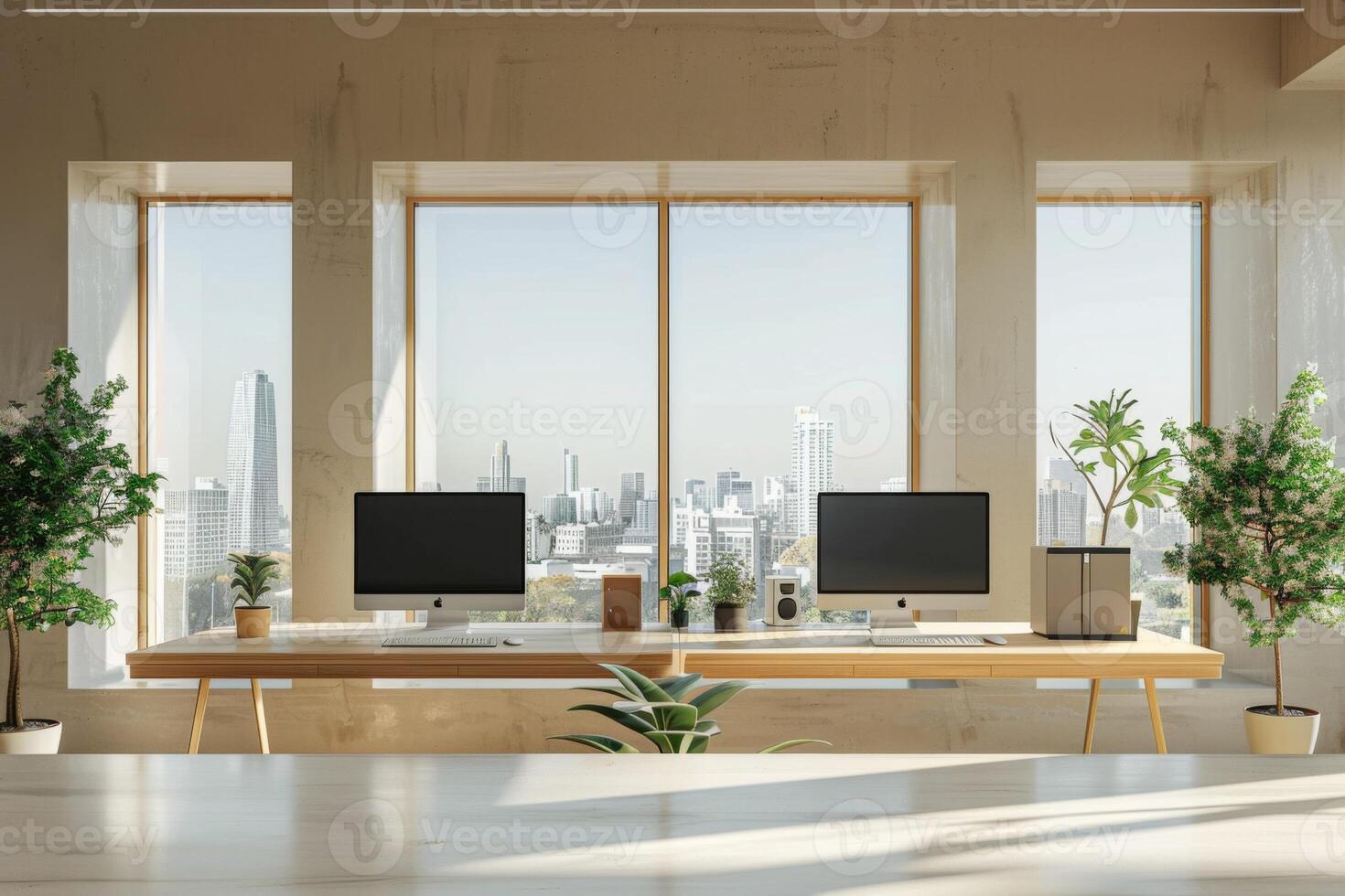 Workspace Interior with Panoramic Window photo
