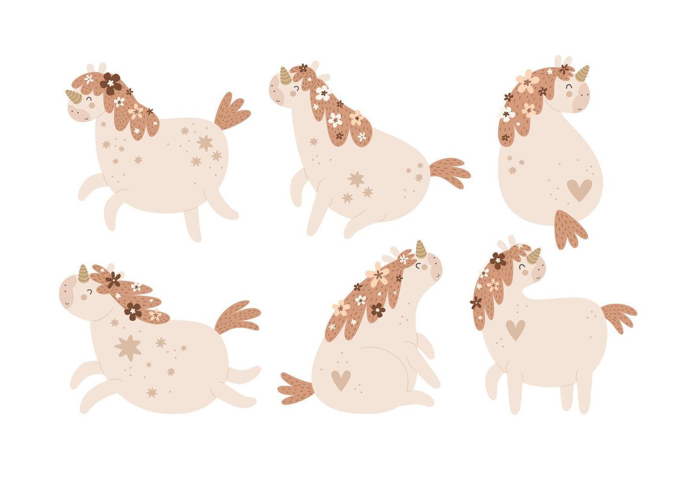Set of cartoon unicorns. vector