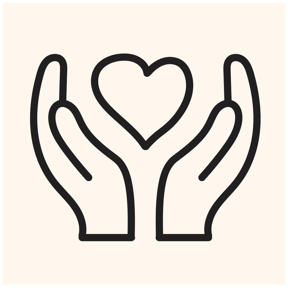 hand holding heart icon with illustration stye doodle and line art vector