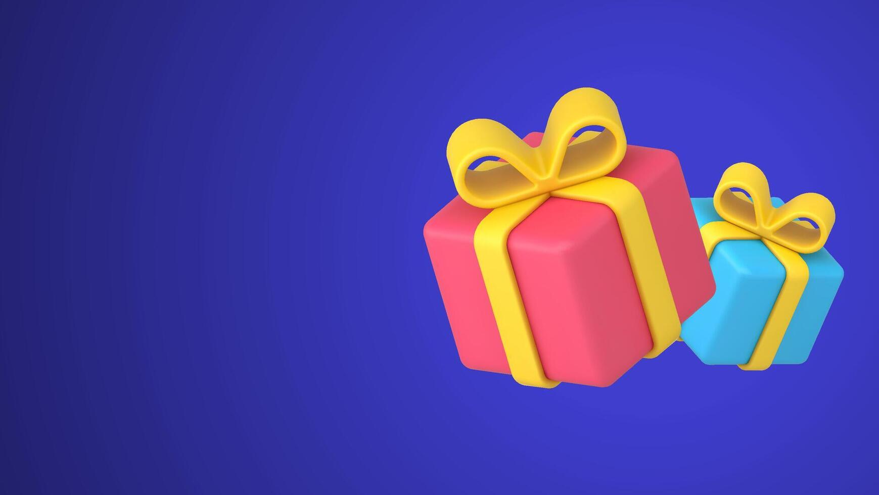 Three bright festive gift boxes wrapped by red and blue paper isometric 3d icon template vector