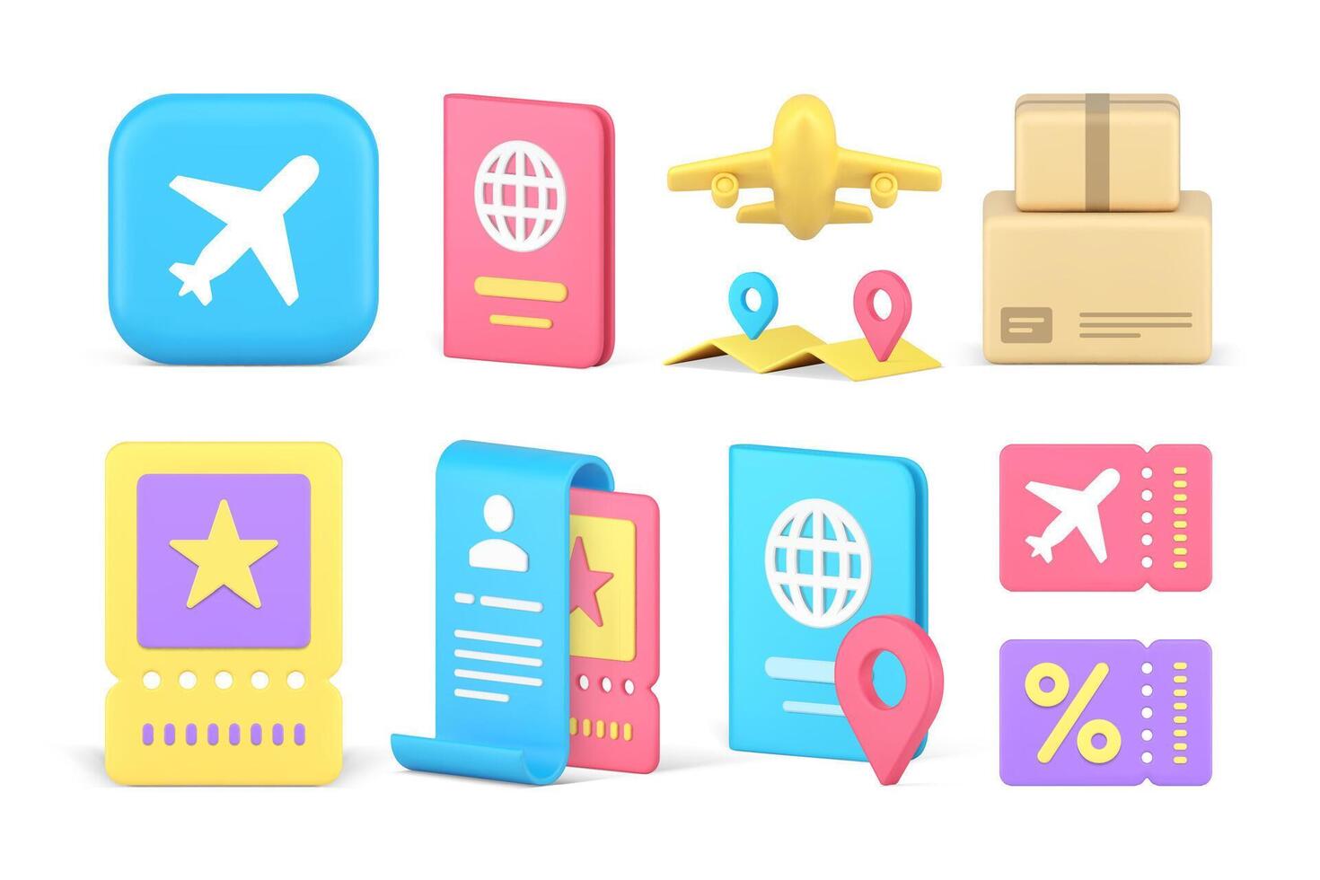 Worldwide travel international cargo shipment plane flight guidance map pin set 3d icon vector