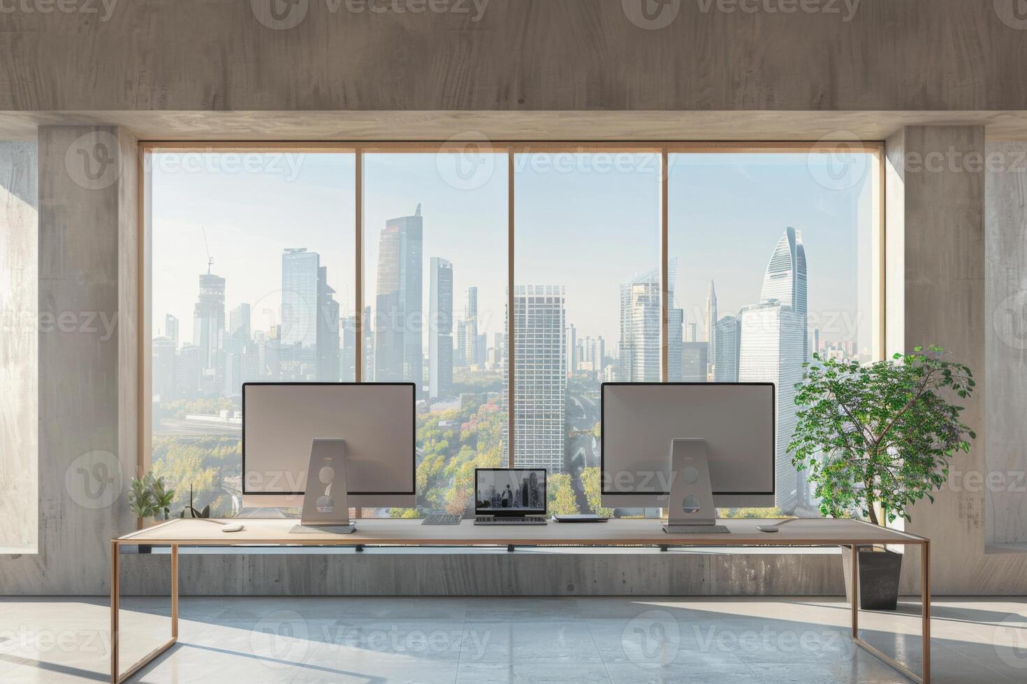 Workspace Interior with Panoramic Window photo