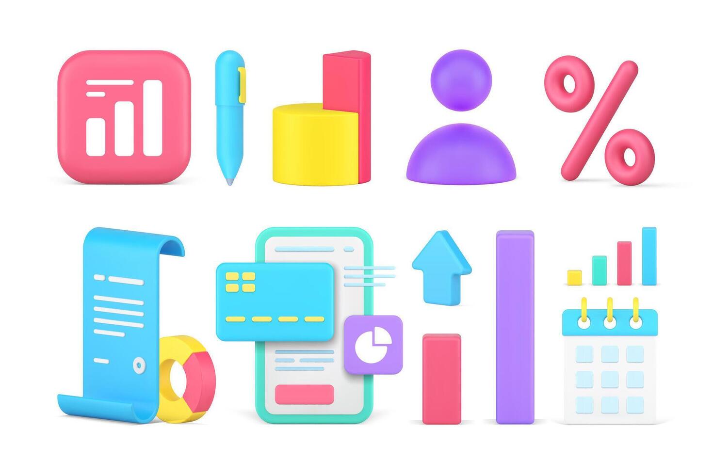 Business accounting statistic data analyzing financial report information set 3d icon vector