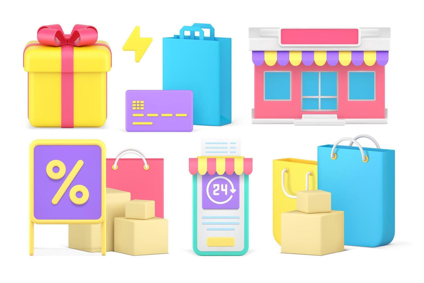 Shopping goods purchase internet store order sale discount special offer set 3d icon vector