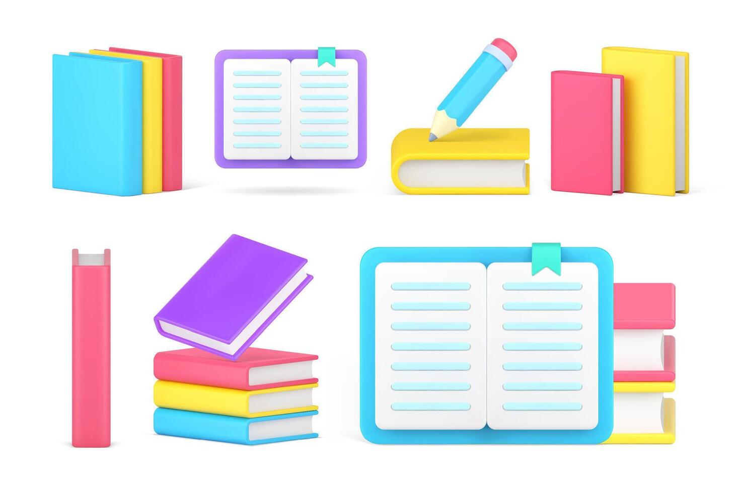Learning education academic studying book textbook notepad knowledge set 3d icon realistic vector