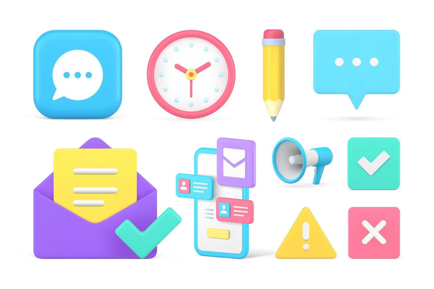 Internet chatting cyberspace communication online dialogue smartphone app set 3d icon vector