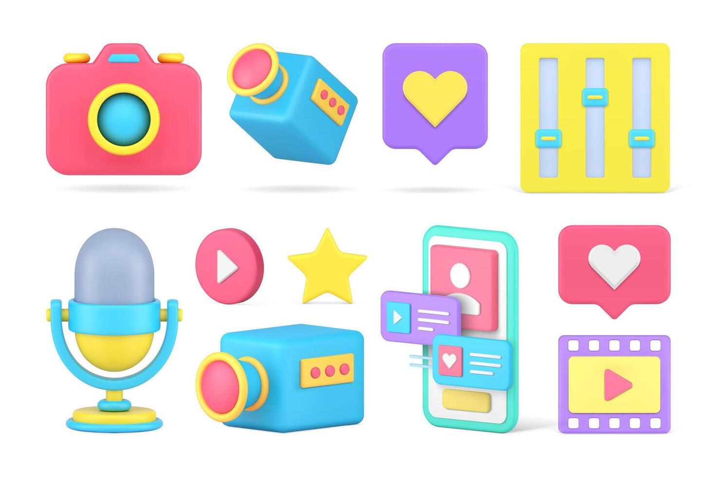 Multimedia entertainment technology music photo content smartphone app set 3d icon vector