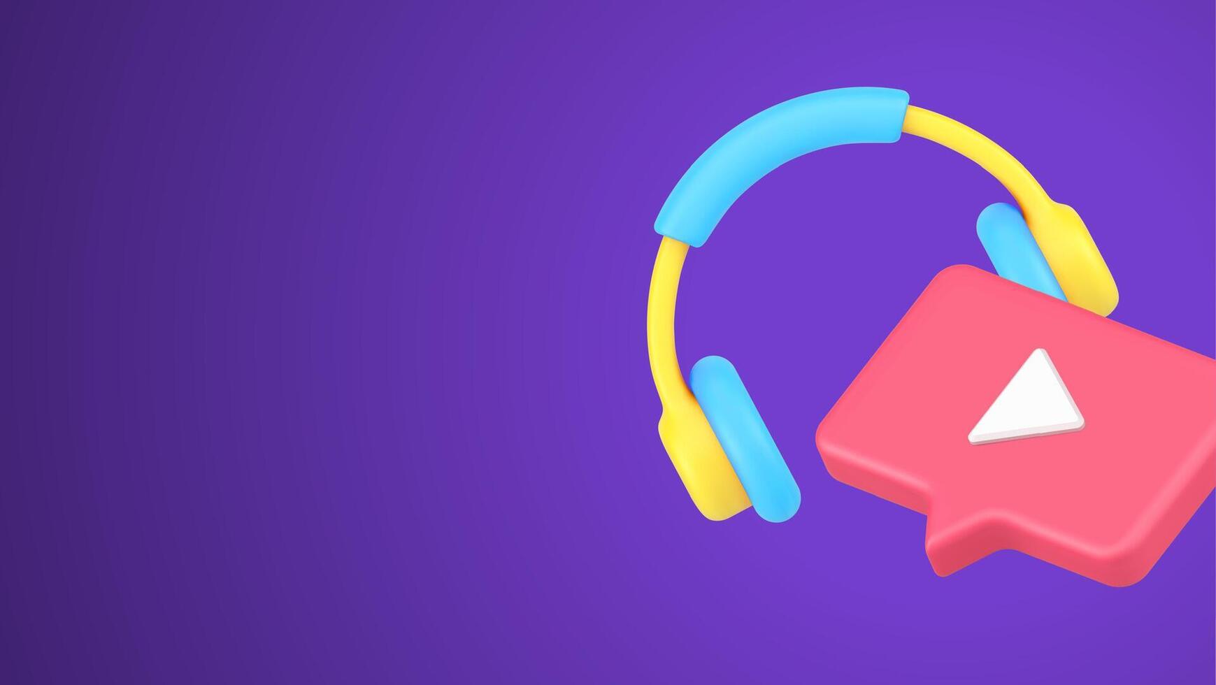 Listening music with headphones and play badge quick tips speech bubble 3d icon isometric vector
