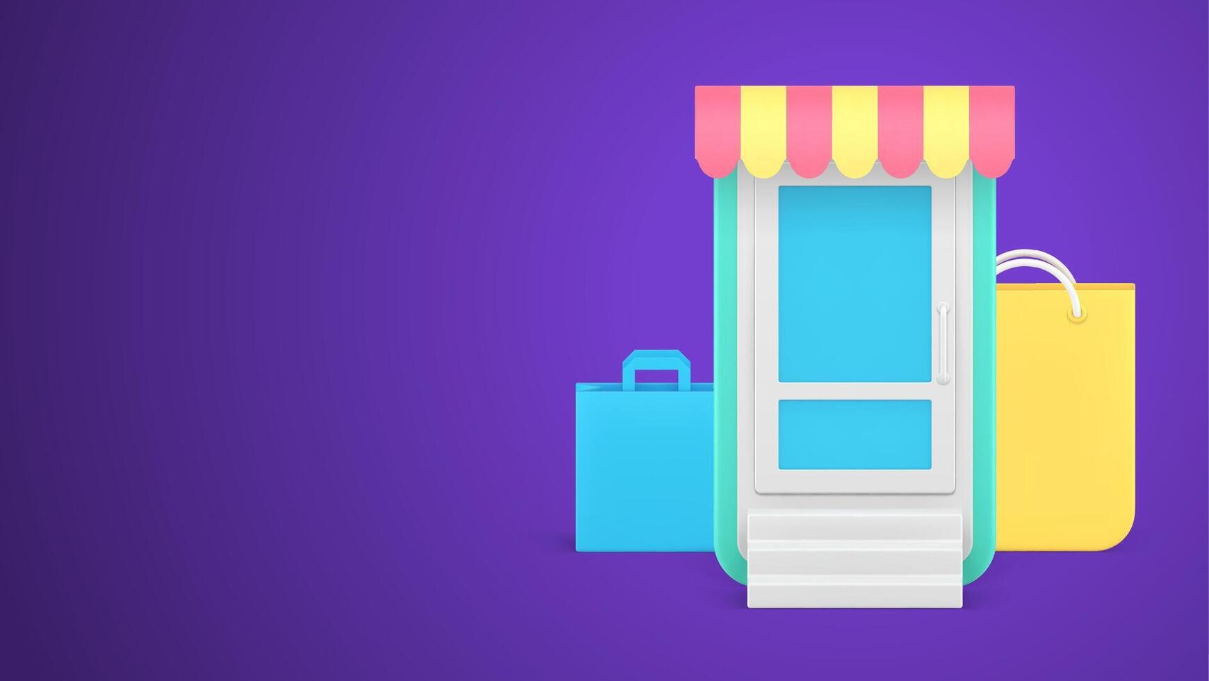 Internet grocery store purchase sale discount mobile application with shopping bag 3d icon vector