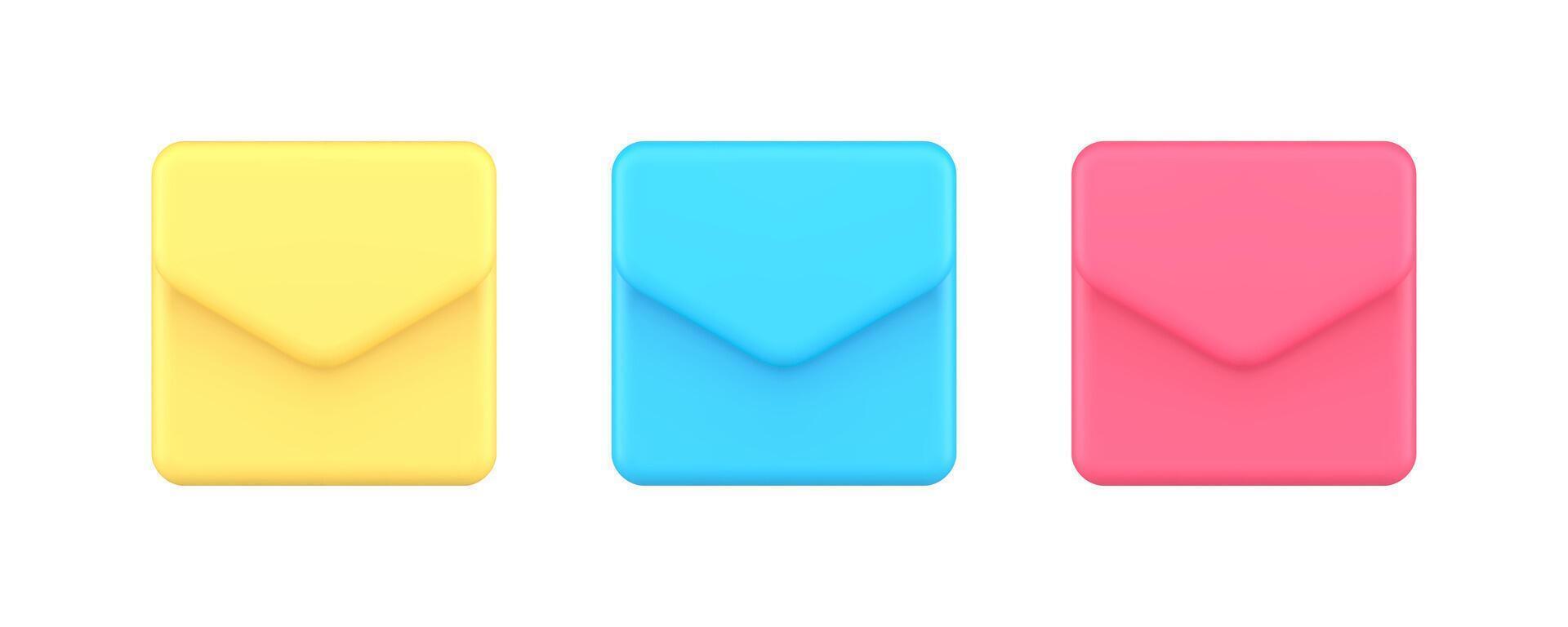 Envelope closed letter email incoming notification internet message 3d icon set realistic vector