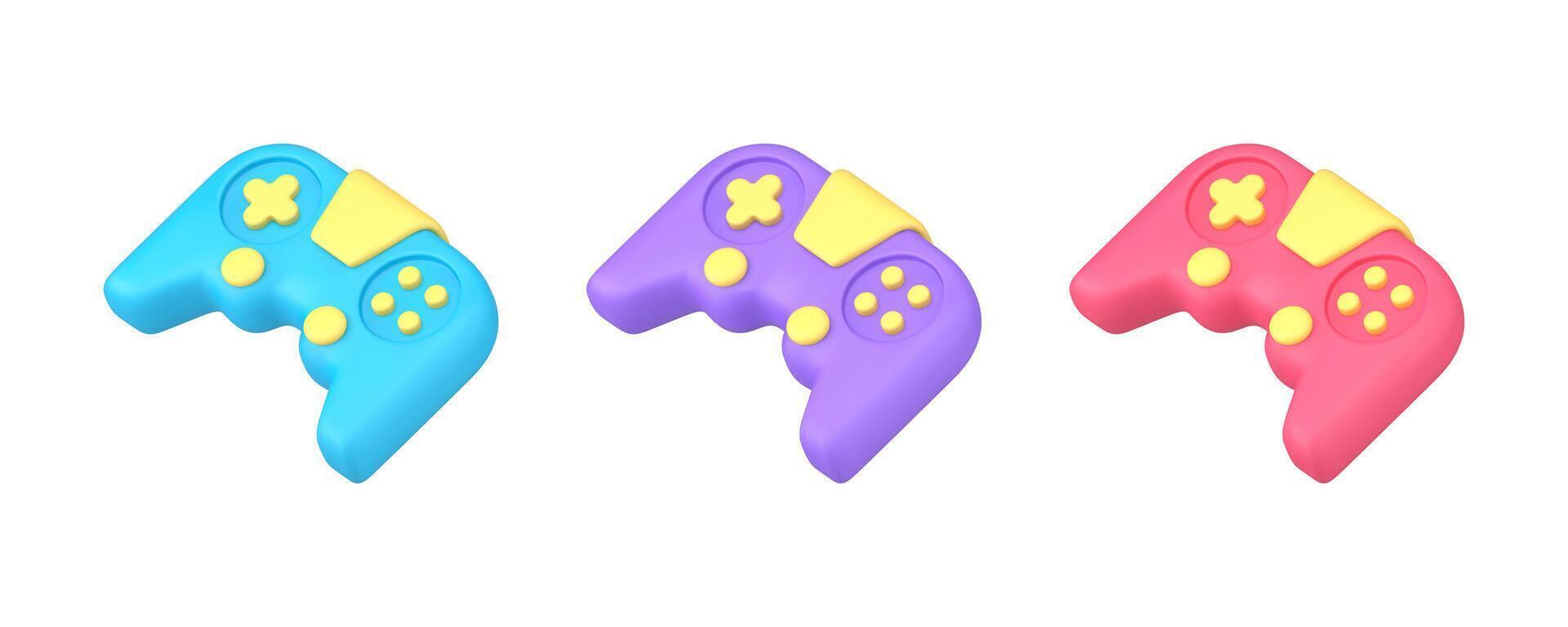 Gamepad virtual game playing joystick with buttons gamer hardware 3d icon set realistic vector