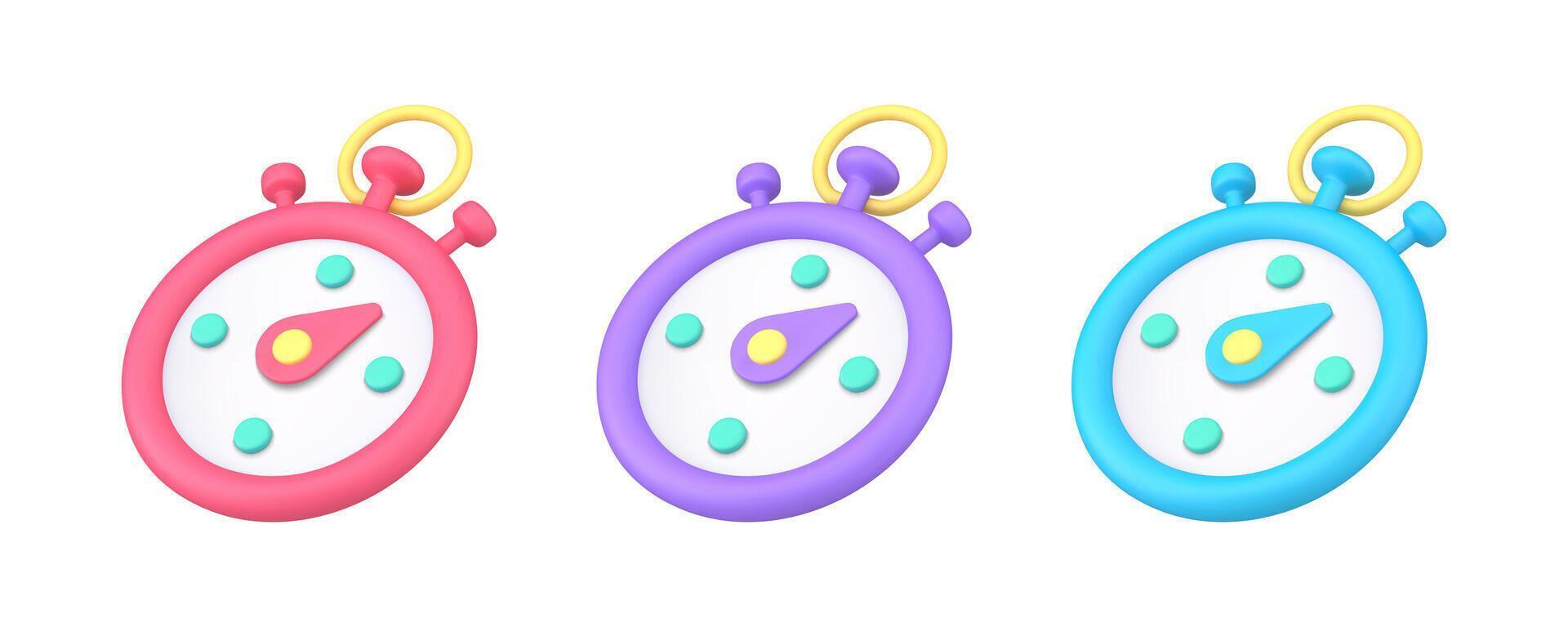 Time countdown stopwatch mechanical chronometer speed race deadline measurement 3d icon set vector