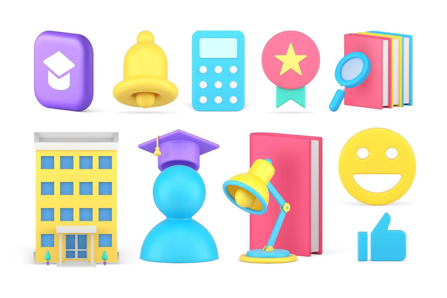 Education e learning success good rating graduation mathematic lesson ring bell set 3d icon vector