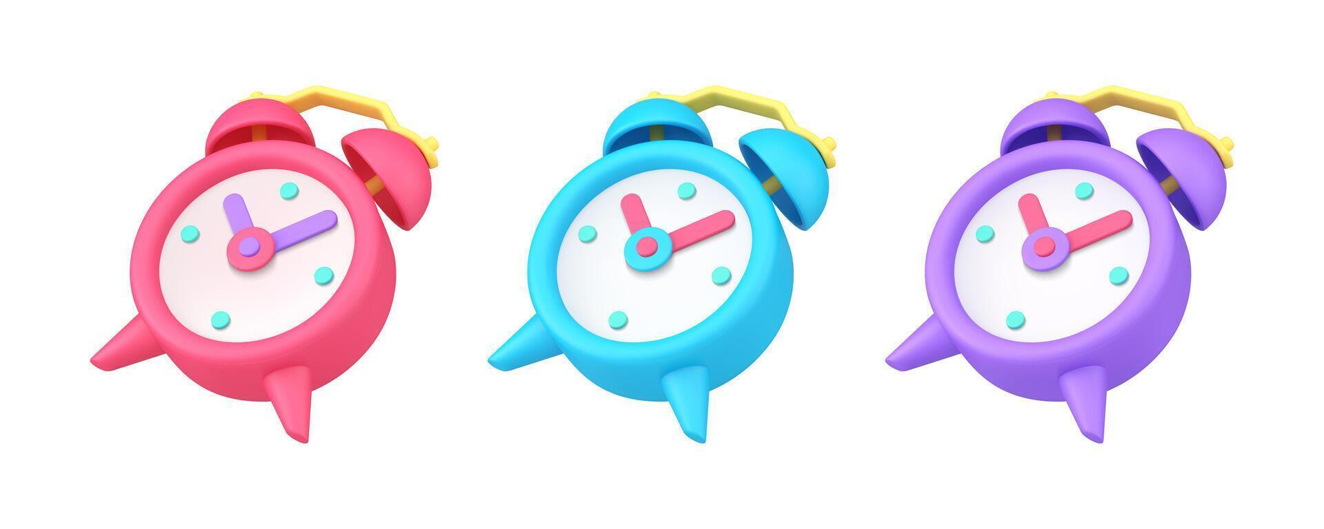Alarm clock old fashioned vintage morning ring bell reminder 3d icon set realistic vector