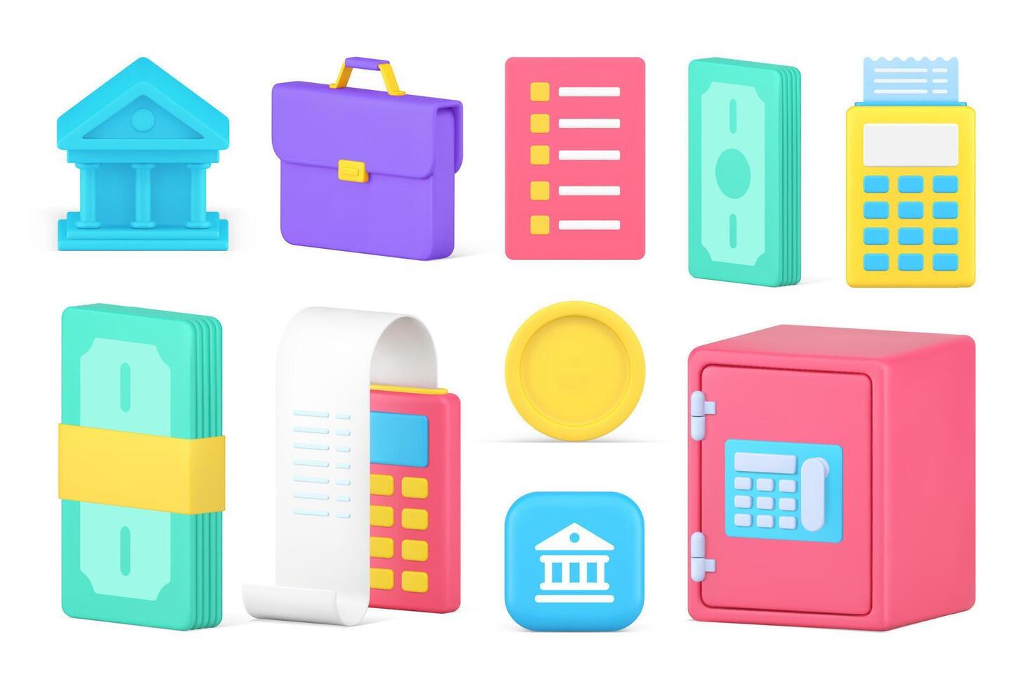 Business accounting financial economy banking analyzing set 3d icon realistic illustration vector