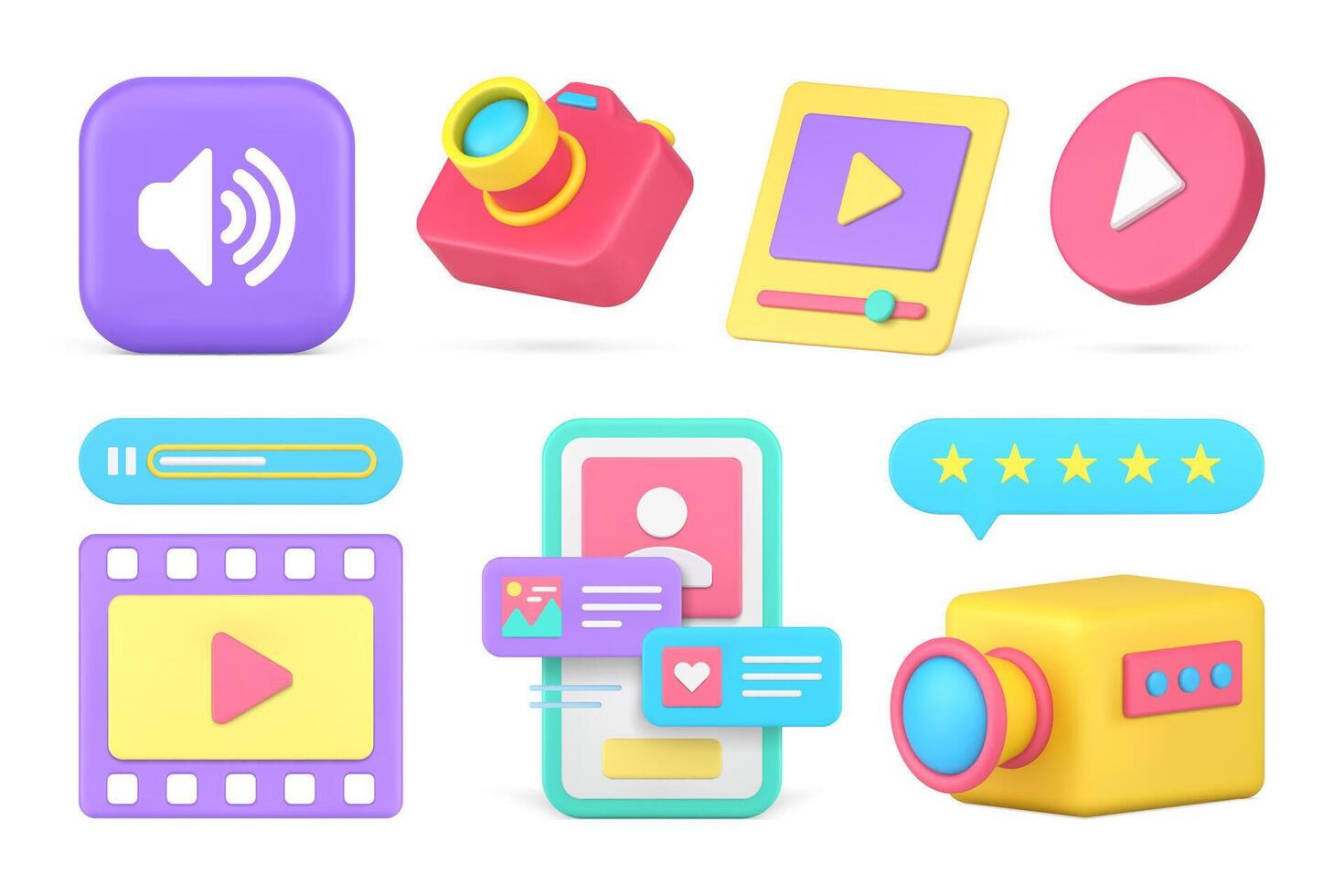 Blog vlog multimedia content create music online broadcasting set 3d icon realistic vector